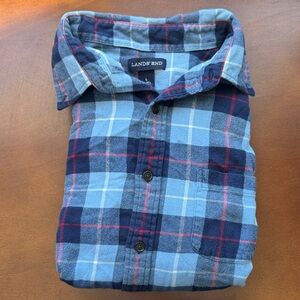 Lands' End Men's Blue and Red Flannel Checkered Shirt